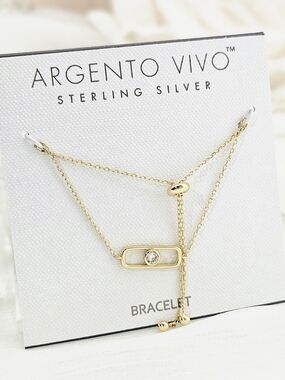 Argento Vivo Slider Bracelet Gold Tone Round Cubic Zirconia Charm Modern Gifts